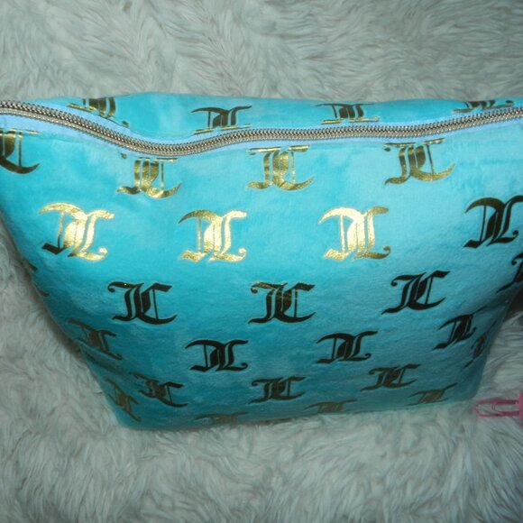 Juicy Couture Cosmetic Makeup Case Travel Velour Bag Blue Turquoise🆕📦🏃🏻💨🚚 - Picture 2 of 16